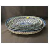 (3) Polish Pottery Serving Dishes