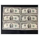 (6) 1976 $2 Bills
