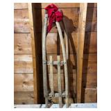 Wood Sled with Slatted Seat and Red Bow