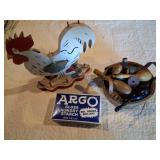 Basket with Sewing Tools and Wood Rooster