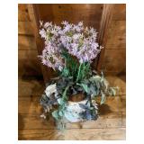Crackled Finish Urn Planter with Faux Flowers