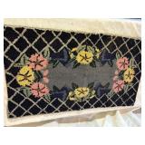 Rectangular Hooked Floral Rug with Lattice Border