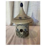 Blue Decorated Stoneware Birdhouse