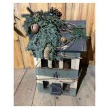 Wood Birdhouse with Pinecone and Evergreen Decor