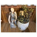 Fabric Doll and Artificial Floral Arrangement