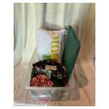 Kitchen Linens and Cushion in Bin