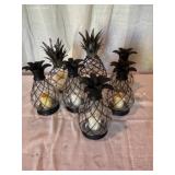 Pineapple-Shaped Wire and Glass Candle Holders