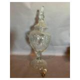 Cut Glass Pedestal Jar with Lid and Faucet