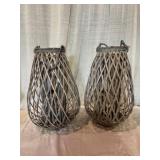 Woven Wood Lanterns with Glass Inserts