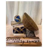 Blue Glass Floats with Rope and Wicker Basket