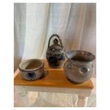 Three Signed Stoneware Pottery Pieces