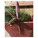 Red Wooden Basket with Faux Pine Arrangement
