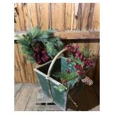 Wood Basket with Faux Holiday Wreath and Florals