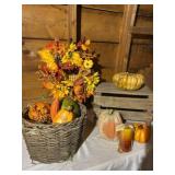 Fall Decor Lot with Artificial Gourds and Wreath