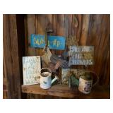 Painted Wood and Metal Garden Decor