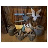 Metal Watering Cans and Garden Decor
