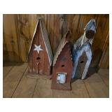 (3) Wood Birdhouses with Metal Roofs