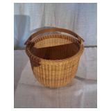 Hand-Woven Basket with Wooden Base and Handle