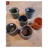 Six Painted Wood Buckets