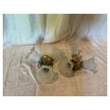 Pair Brass Wall Sconces with Frosted Glass Shades