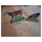 Painted Wood Folk Art Cow and Chicken Figures