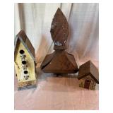 Decorative Wood Birdhouses and Metal Finial