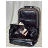 Crocodile Embossed Rolling Luggage and Tote Set