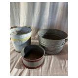 Three Galvanized Metal Pails and Bucket