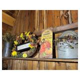 Fall Decor Lot with Wreath, Plaque, and Pails