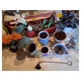Stoneware Pottery and Artificial Flowers