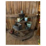 Tiered Wooden Plant Stand with Metal Watering Cans