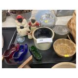 Art Glass Shoes w/ Still Banks & Storage Crock