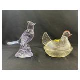 Hen on Nest w/ Art Glass Bird