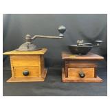 (2) Wood Cased Coffee Mills