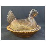Amber Glass Hen on Nest