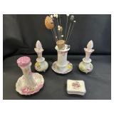 Hat Pin Holders w/ Pins & Cruet Bottles