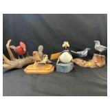 Assortment Carved Wood Bird Figurines