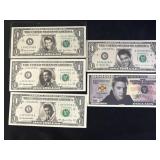 (5) Elvis Collectible $1 Bills