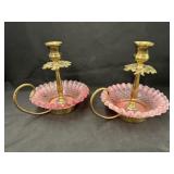 (2) Hobnail & Brass Candlesticks