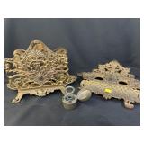 Brass Inkwell Stand w/ Letter Holder