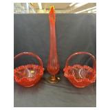 3 Pcs. Unmarked Fenton & Amberina Glass