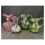 Blown Art Glass Pitchers w/ Vase