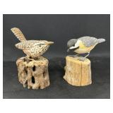 (2) Carved Wood Song Birds