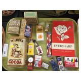 Asst Miniature Food Boxes, Cocoa Tin & Steak Knive