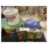 Advertising Tins w/ Agateware & Bowl