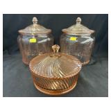 (3) Pink Depression Canisters