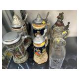 German Beer Steins w/ Milk Bottles