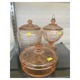 (3) Pink Depression Glass Canisters