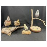 William Daix & Unsigned Carved Wood Birds