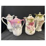 (4) Porcelain Teapots